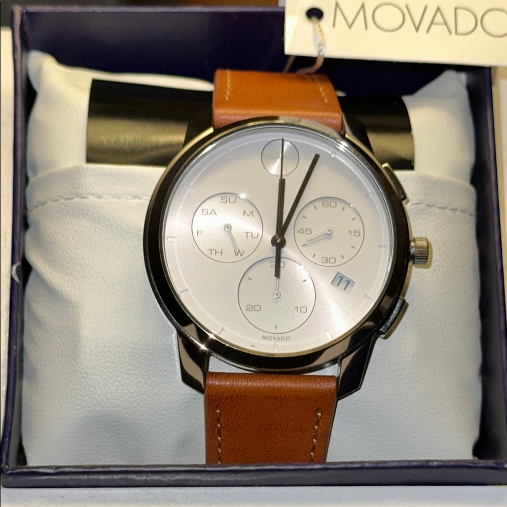 Elegant Movado Bold Silver and Brown Watch